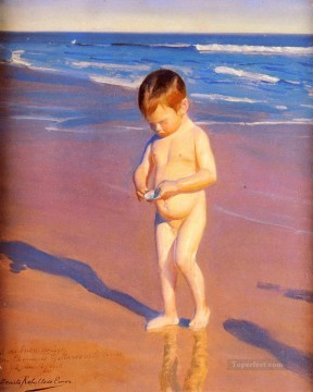 印象派 Painting - 浜辺で貝殻を集める子供の印象派